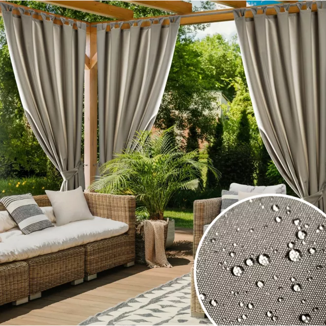 Zasłona beżowa z wodoodpornej tkaniny idealna do ogrodu i na taras 155x240 cm szelki/rzep GARDEN