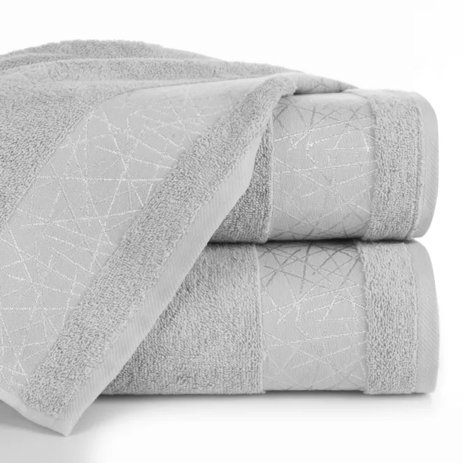 Ręcznik kąpielowy 50x90 cm bawełniany kolor srebrny z żakardową bordiurą 480 g/m2 NIKA
