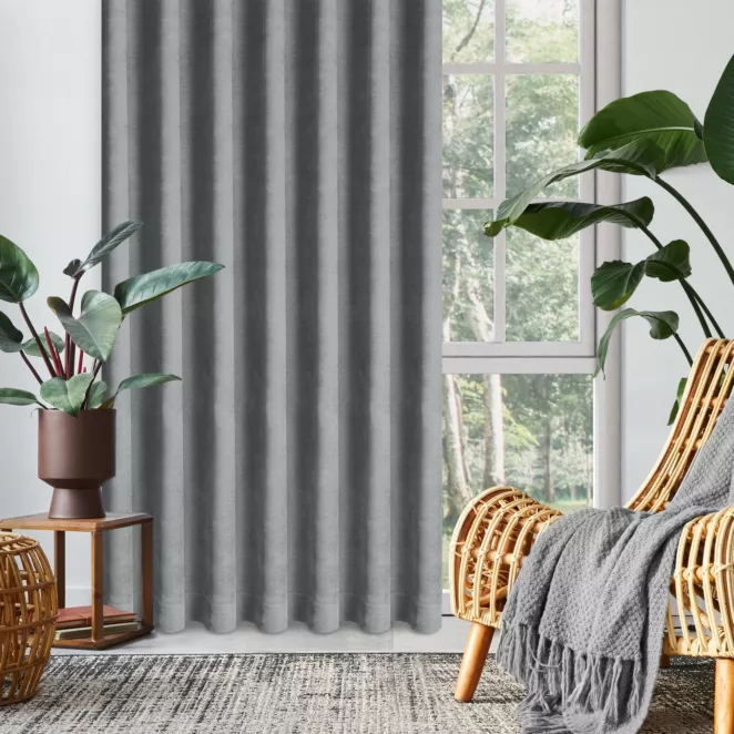 Zasłona szara z tkaniny welurowej 360x220 cm szerokość po zmarszczeniu flex 1:2 Dora