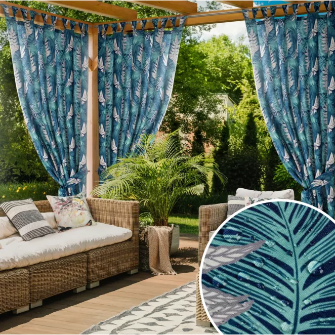 Zasłona turkusowo, miętowa z wodoodpornej tkaniny idealna do ogrodu i na taras 155x240 cm szelki/rzep GARDEN