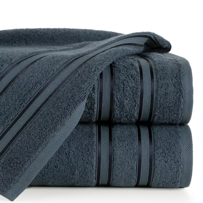 Ręcznik do rąk 30x50 cm bawełniany kolor stalowy z żakardowymi paseczkami 480 g/m2 MANOLA