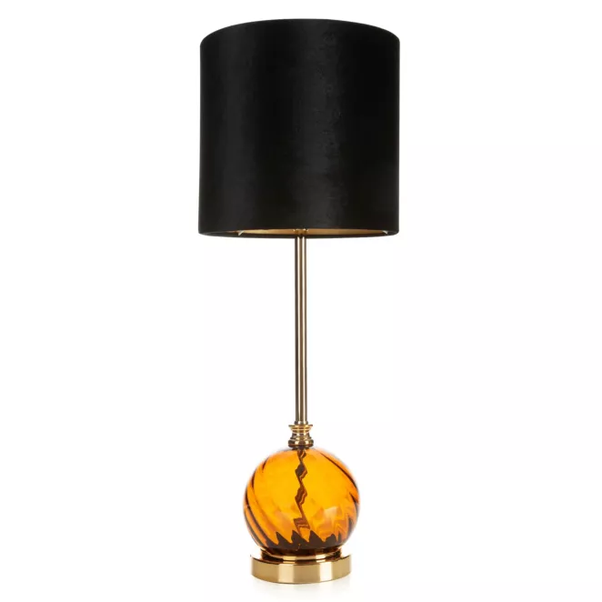 Lampa VALERY zdobiona szklaną podstawą i welwetowym abażurem