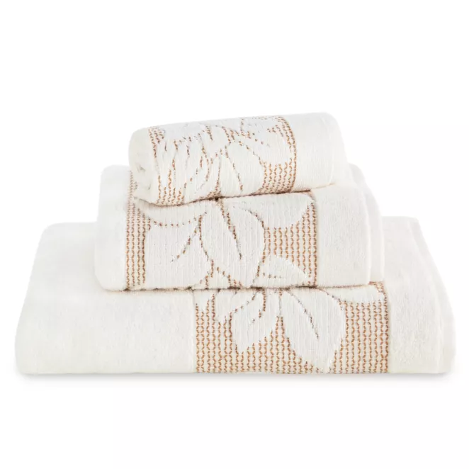 Ręcznik do rąk 30x50 cm bawełniany kolor kremowy z wytłaczaną bordiurą w kwiaty 500 g/m2 ROSE