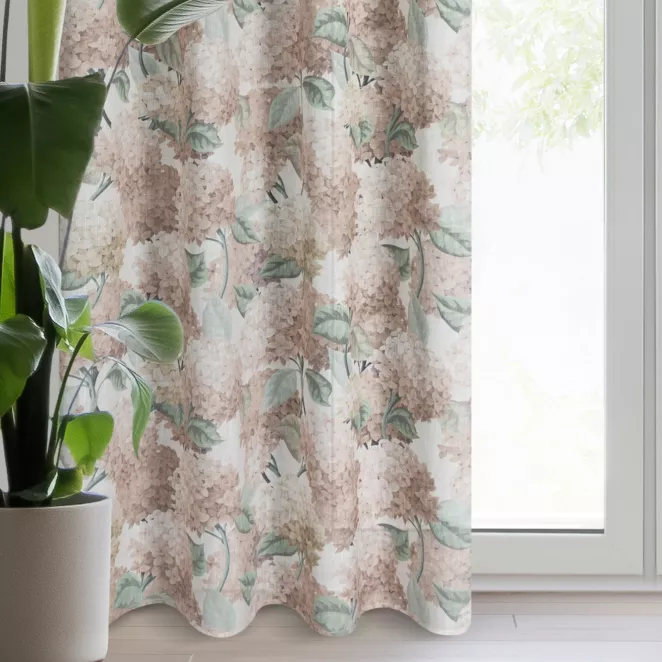 Zasłona naturalno, beżowa z wzorem kwiatów z dodatkiem lnu 140x250 cm przelotka DEMI