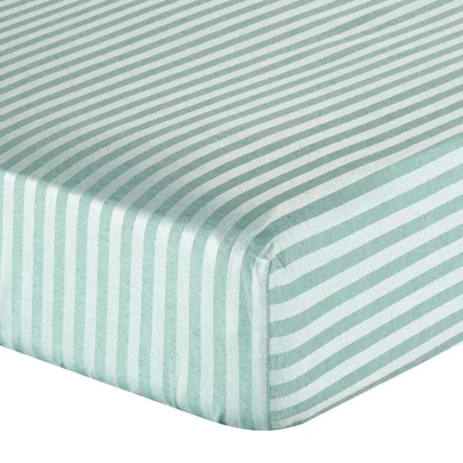 Prześcieradło  z gumką 100x200 cm z bawełny kolor miętowy w pasy 125 g/m2