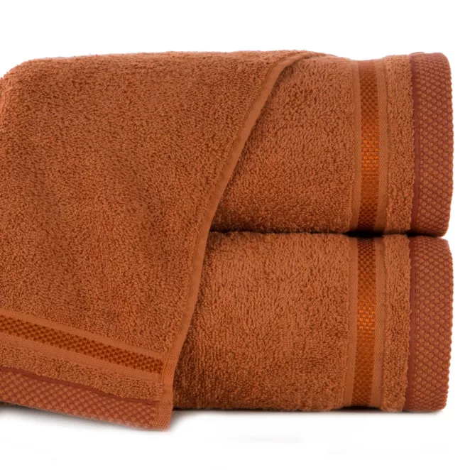 Ręcznik do rąk 30x50 cm bawełniany kolor pomarańczowy zero twist z bordiurą w paski 500 g/m2 ABBIE