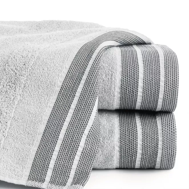 Ręcznik do rąk 30x50 cm bawełniany kolor popielaty,stalowy w miękkie pasy i podkreślony żakardową bordiurą 500 g/m2 PATI