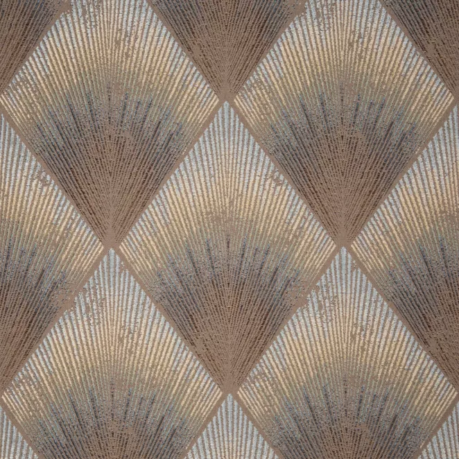 R170/5 Zasłona szyta na taśmie 5 cm beżowo niebieska z tkaniny w elegancki geometryczny wzór z błyszczącą nicią