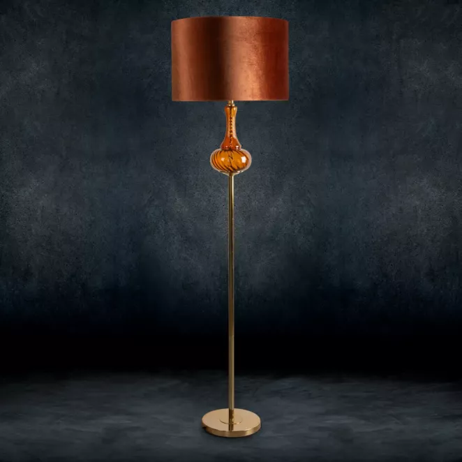 Lampa stojąca LILIANA zdobiona szklaną bombką i welwetowym abażurem