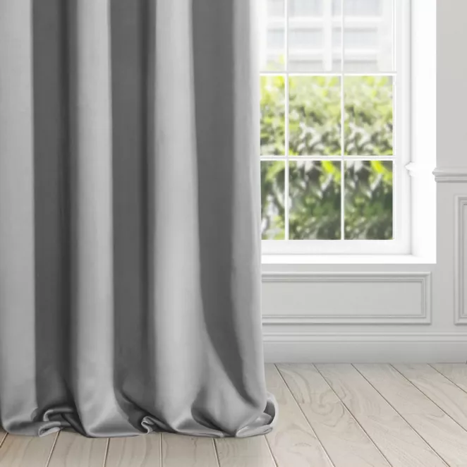 Zasłona szara z gładkiej matowej tkaniny zaciemniającej 135x250 cm przelotka BLACKOUT
