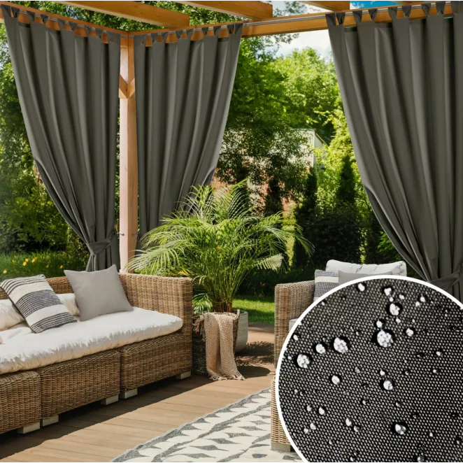 Zasłona grafitowa z wodoodpornej tkaniny idealna do ogrodu i na taras 155x220 cm szelki/rzep GARDEN
