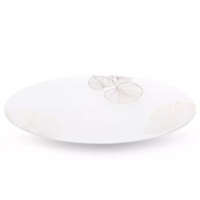 LIMITED COLLECTION Patera dekoracyjna BLANCA  biało-złota z motywem liści z malowanego szkła artystycznego