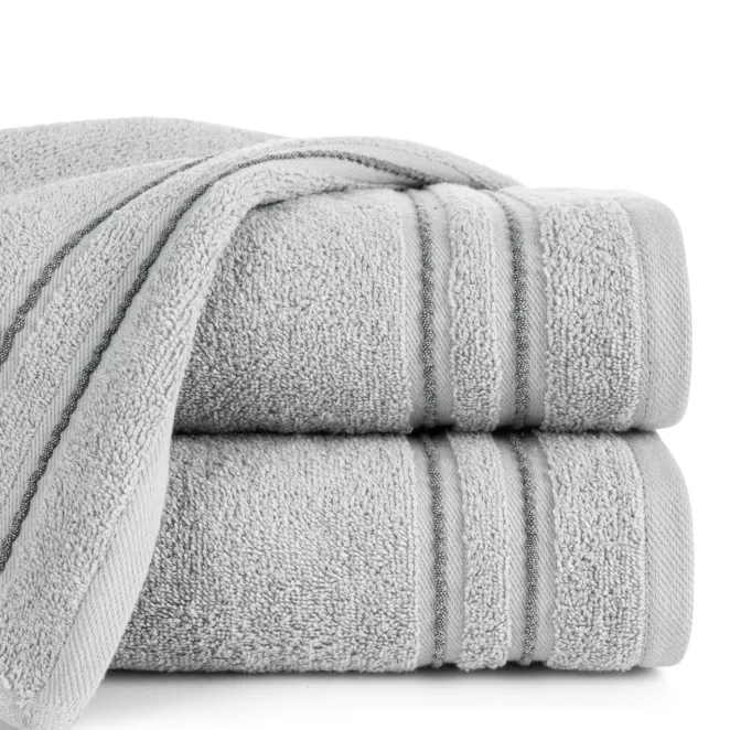 Ręcznik kąpielowy 50x90 cm bawełniany kolor srebrny zdobiony paseczkami 500 g/m2 EMINA