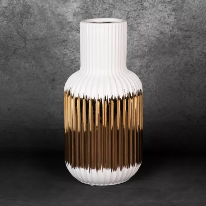 Wazon ceramiczny MONA z geometrycznym motywem biało-złoty