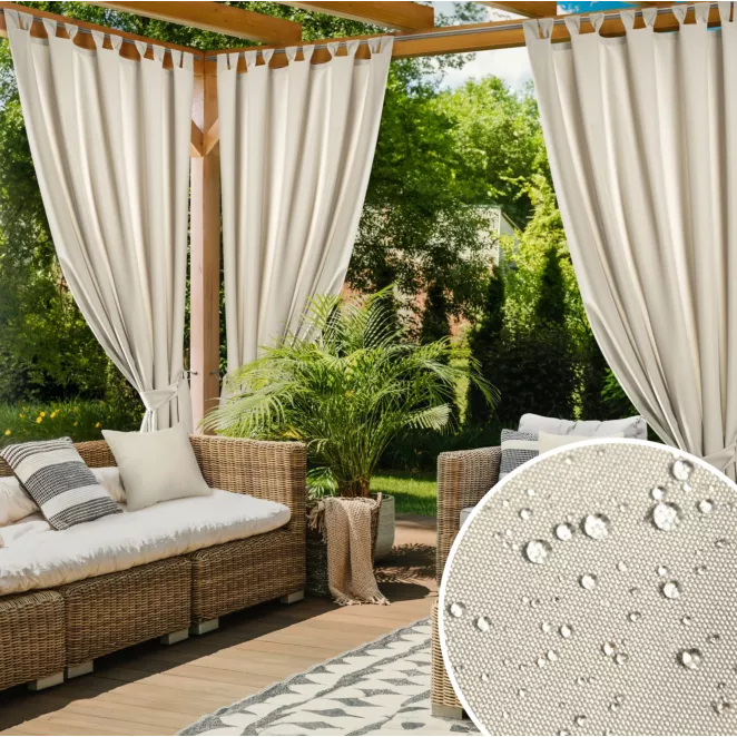 Zasłona jasnobeżowa z wodoodpornej tkaniny idealna do ogrodu i na taras 155x220 cm szelki/rzep GARDEN