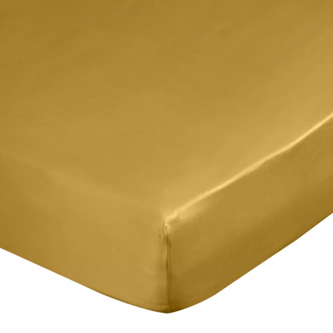 Prześcieradło z gumką 100x200 cm z satyny bawełnianej kolor musztardowy 125 g/m2 DINA Diva Line