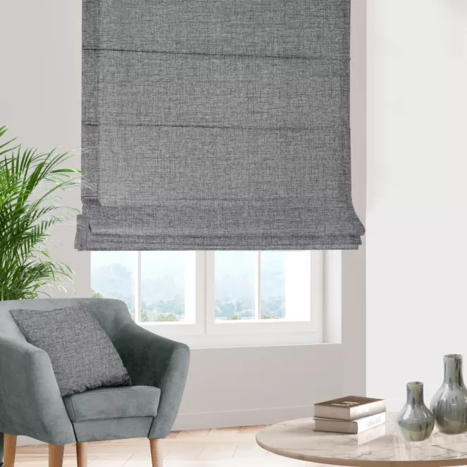 Roleta szyta z systemem comfort popielata z tkaniny w stylu eko o naturalnym splocie