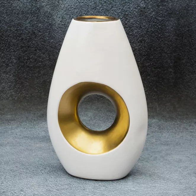 Wazon ceramiczny MIRA z otworem biało-złoty