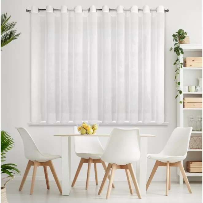 Firana biała o strukturze drobnego deszczyku wzór poziomy 300x150 cm przelotka REBECCA