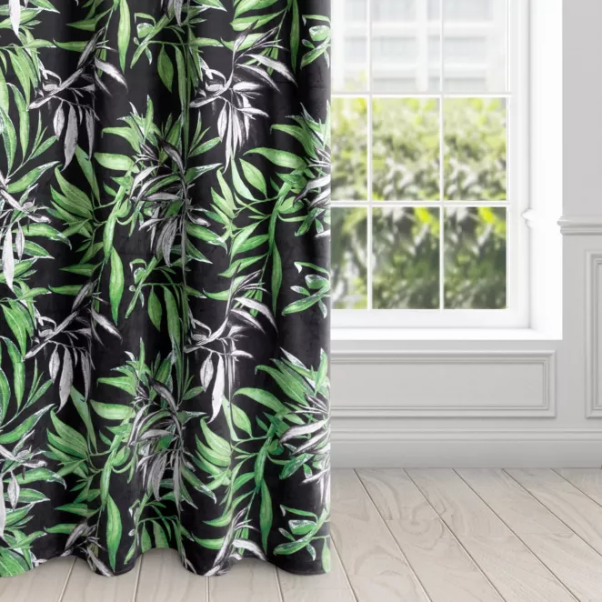 Zasłona czarno, zielona w stylu botanic z welwetu 140x250 cm przelotka ZOJA Pierre Cardin