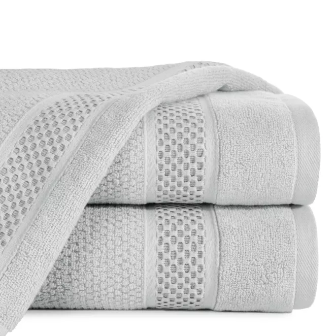 Ręcznik do rąk 30x50 cm bawełniany kolor srebrny z żakardową bordiurą 500 g/m2 DANNY