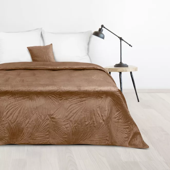 DESIGN 91 Narzuta LUIZ welwetowa pikowana metodą hot press we wzór liści palmy