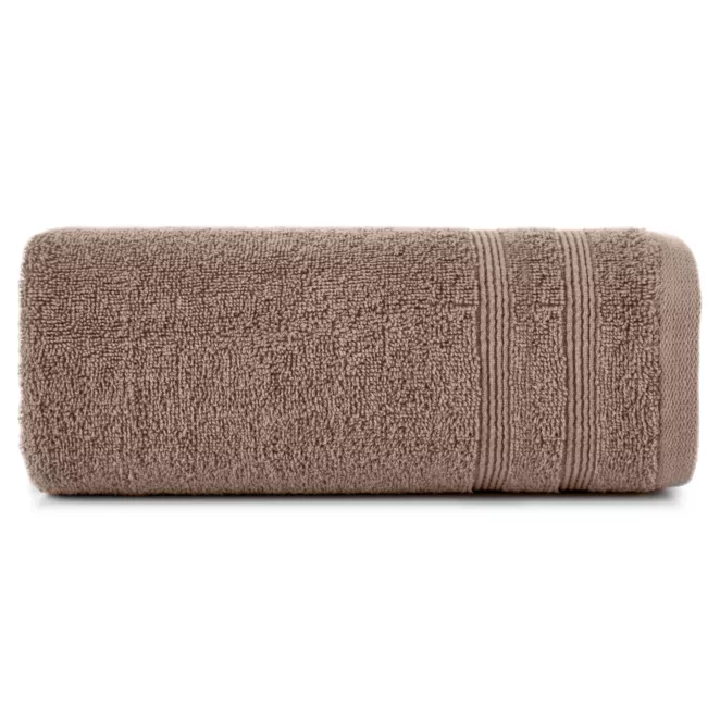 Ręcznik do rąk 30x50 cm bawełniany kolor brązowy z bordiurą w formie tkanych paseczków 500 g/m2 ALINE