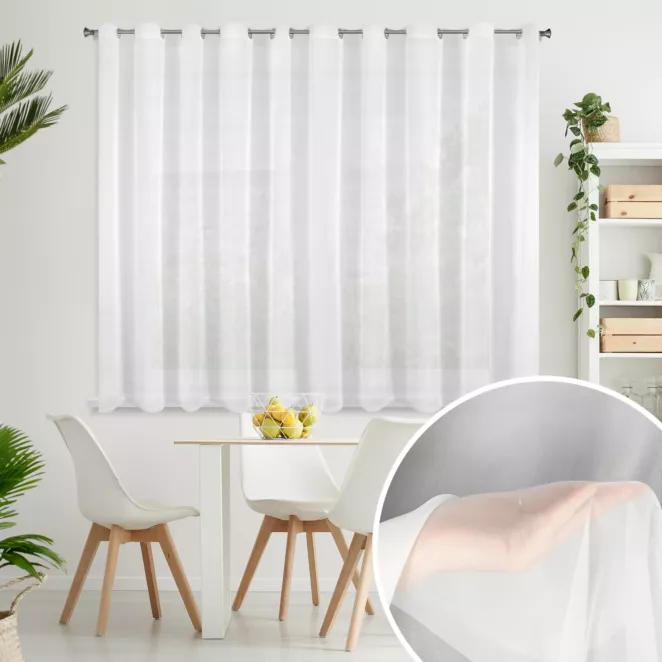 Firana biała z gładkiego matowego woalu 350x150 cm przelotka LUCY