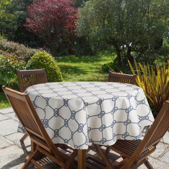 Okrągły obrus GARDEN na taras oraz balkon z wodoodpornej tkaniny w stylu marynistycznym