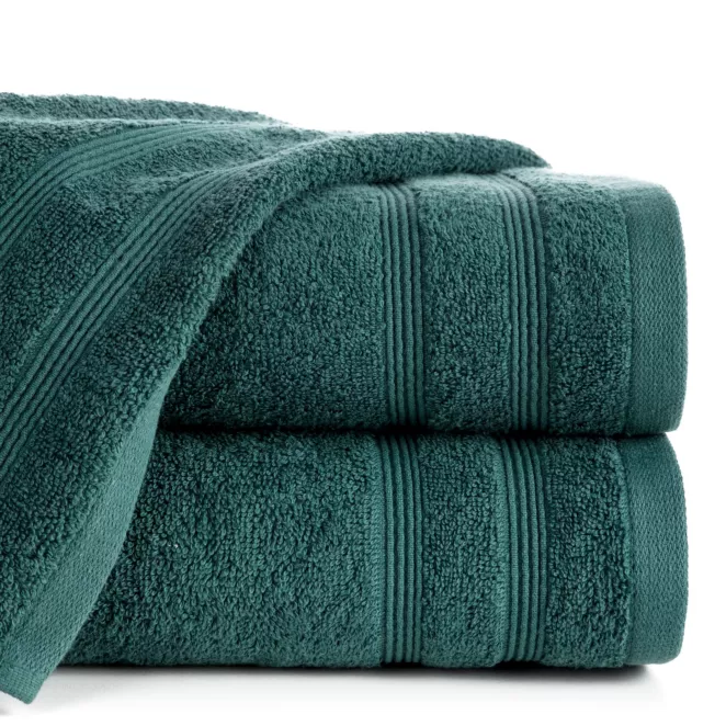 Ręcznik kąpielowy 50x90 cm bawełniany kolor turkusowy z bordiurą w formie tkanych paseczków 500 g/m2 ALINE