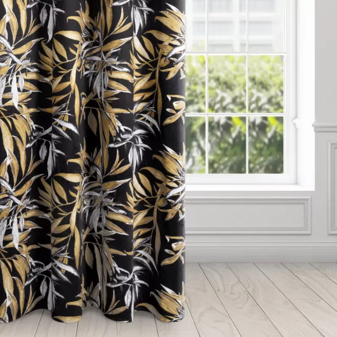 Zasłona czarno, beżowa w stylu botanic z welwetu 140x250 cm przelotka ZOJA Pierre Cardin