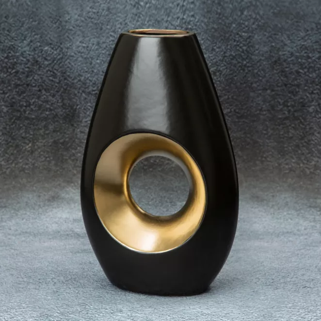 Wazon ceramiczny MIRA z otworem czarno-złoty