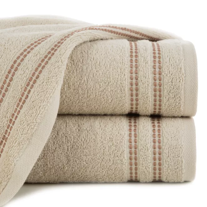 Ręcznik do rąk 30x50 cm bawełniany kolor beżowy z subtelną bordiurą w paseczki 500 g/m2 ALLY
