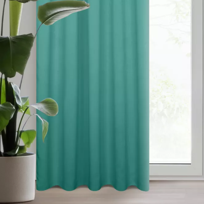 Zasłona turkusowa z gładkiej tkaniny zaciemniającej typu blackout 135x270 taśma PARISA Design 91