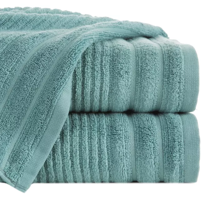 Ręcznik do rąk 30x50 cm bawełniany kolor miętowy zero twist zdobiony paseczkami 400 g/m2 SAMMY