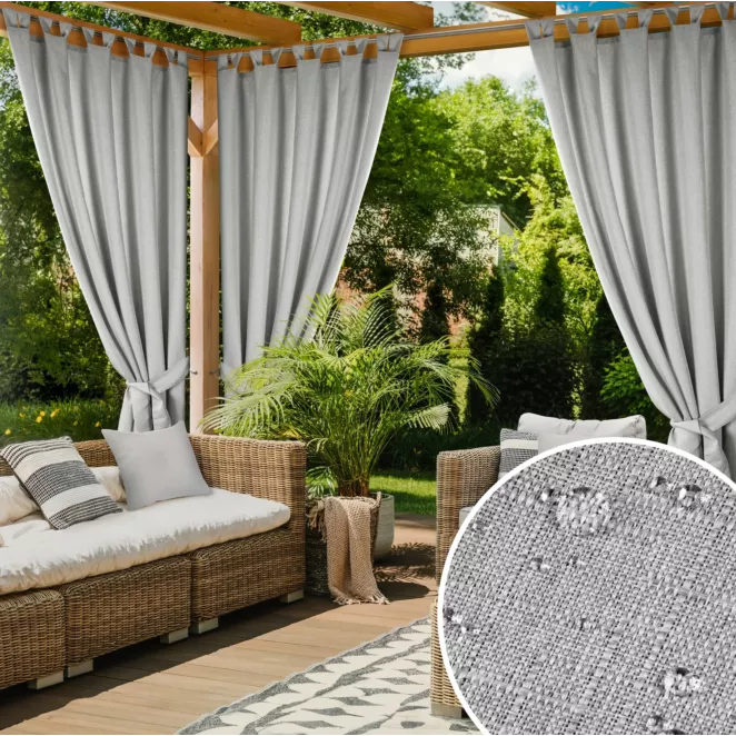 Zasłona srebrna z wodoodpornej tkaniny idealna do ogrodu i na taras 155x200 cm szelki/rzep GARDEN