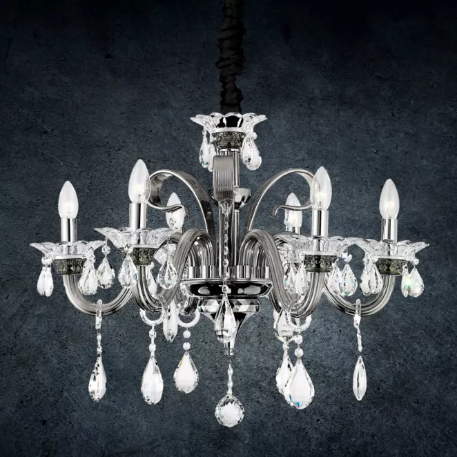 Lampa dekoracyjna GLITTER sześcioramienny żyrandol z kryształami