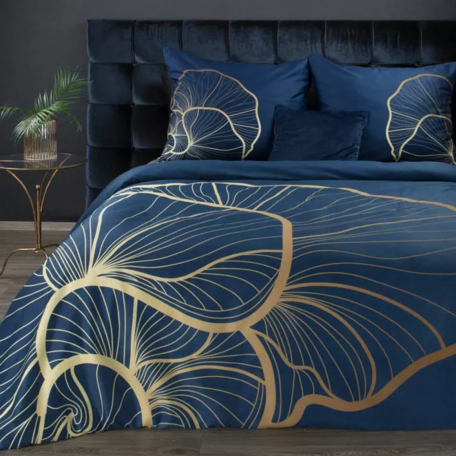 Pościel 160x200 cm bawełniana, makosatyna kolor ciemnoniebieski, złoty z fantazyjnym wzorem Eurofirany Premium