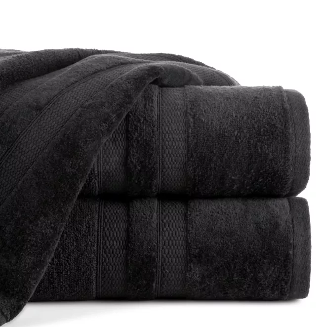 Ręcznik do rąk 30x50 cm bawełniany kolor czarny z welwetową bordiurą w pasy 500 g/m2 PORTO