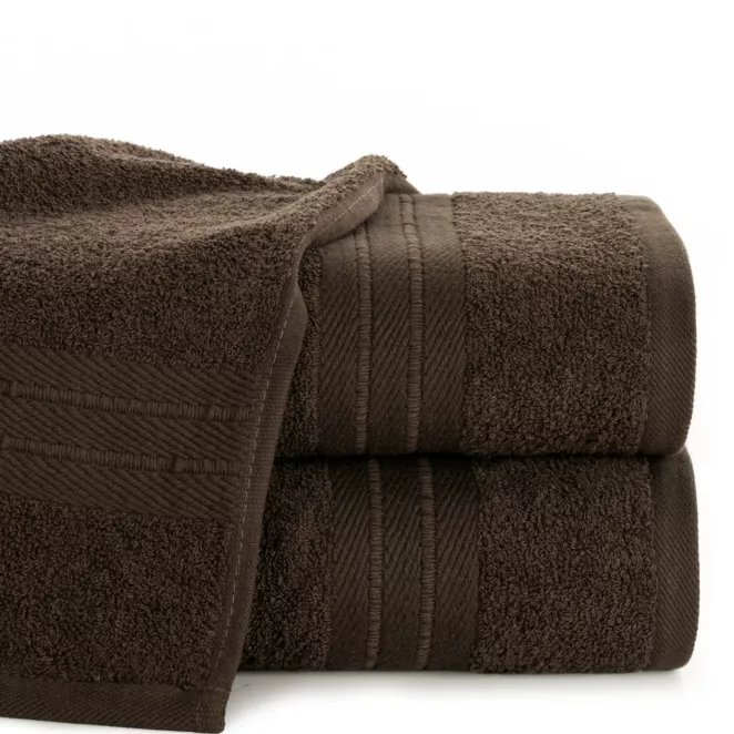 Ręcznik kąpielowy 50x90 cm bawełniany kolor brązowy z żakardową bordiurą 500 g/m2 KAYA