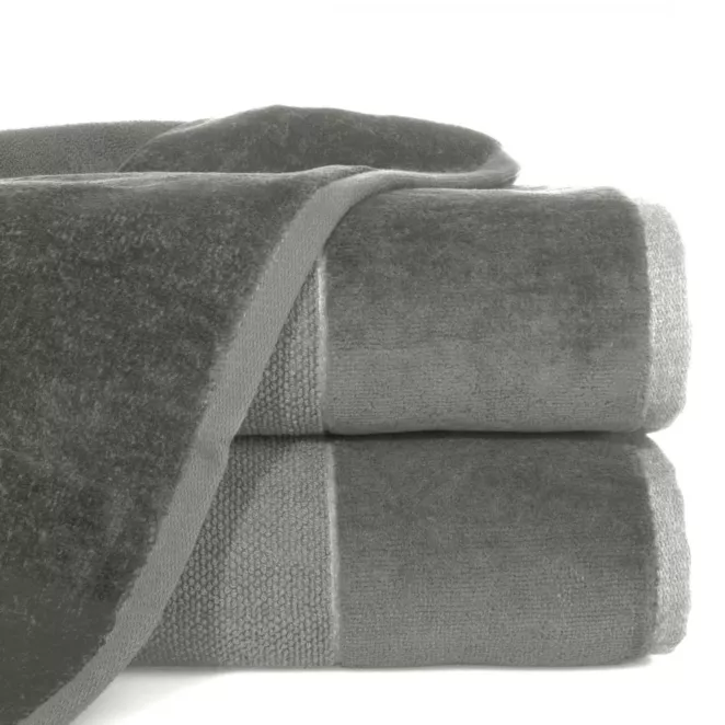 Ręcznik kąpielowy 50x90 cm bawełniany kolor stalowy z bordiurą z weluru 500 g/m2 LUCY
