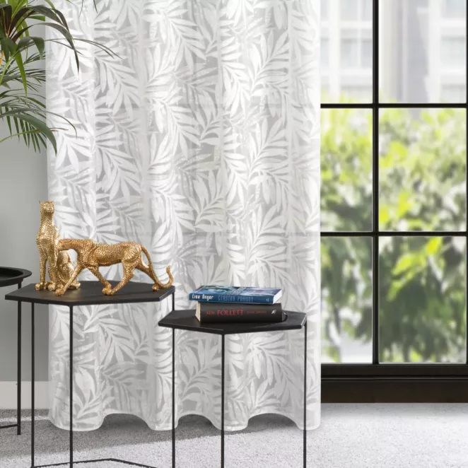 Dekoracja okienna biała z żakardowym wzorem w liście 140x250 cm przelotka NATALY