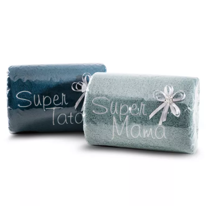 Zestaw prezentowy -  ręcznik z haftem SUPER MAMA