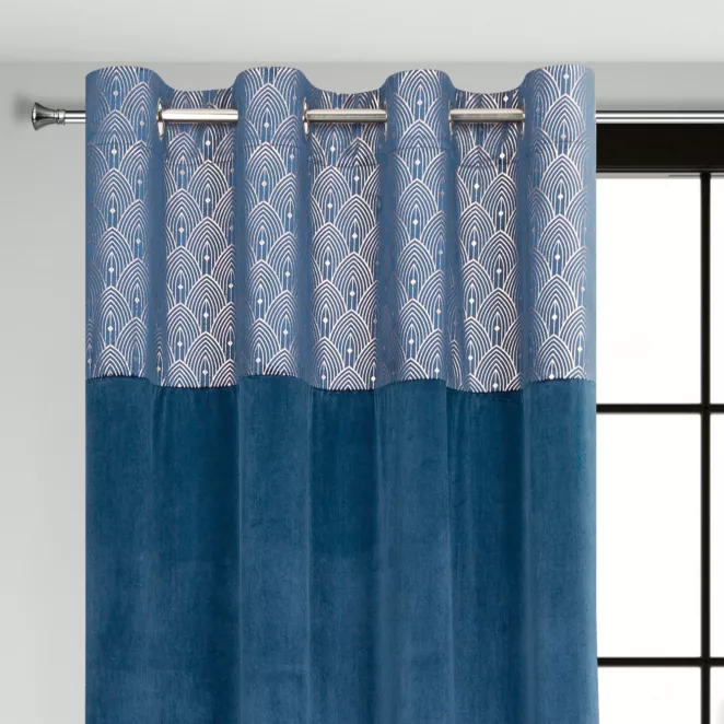 Zasłona granatowa z aplikacją z błyszczącego welwetu 140x250 cm przelotka AGNES Design 91