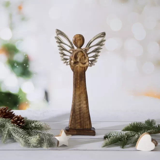 Figurka świąteczna Aniołek z srebrnymi skrzydłami