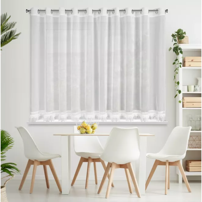 Firana biała z etaminy zdobiona aplikacją z koronki 350x150 cm przelotka KIARA