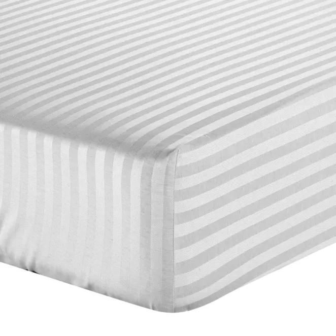 Prześcieradło  z gumką 100x200 cm z bawełny kolor jasnoszary w pasy 125 g/m2
