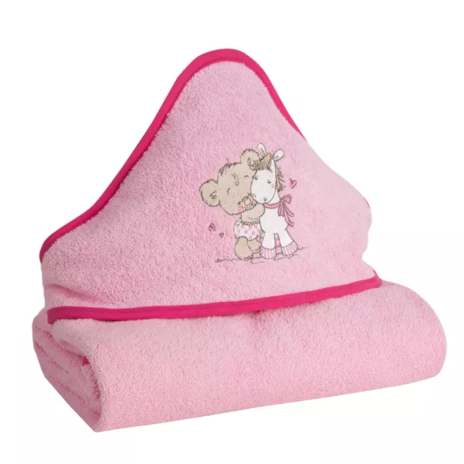 Ręcznik kąpielowy dziecięcy 100x100 cm bawełniany kolor różowy z kapturem 350g/m2 BABY 43