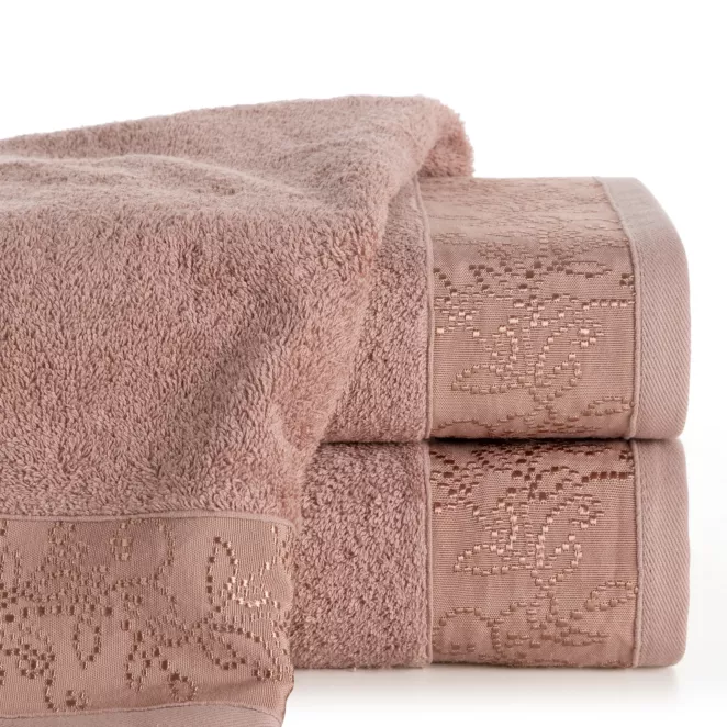 Ręcznik do rąk 30x50 cm bawełniany kolor pudrowy z żakardową bordiurą 500 g/m2 RITA