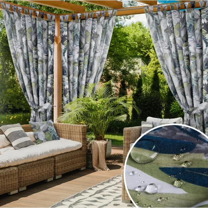 Zasłona zielono, szara z wodoodpornej tkaniny idealna do ogrodu i na taras 155x240 cm szelki/rzep GARDEN